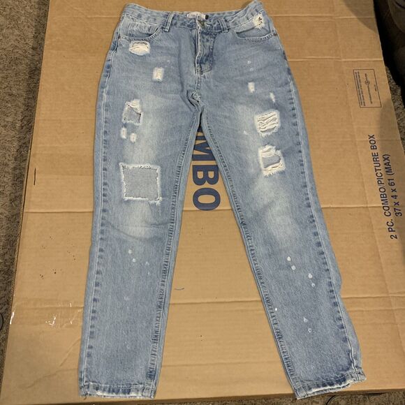 Tea And Cup Women's Premium Denim Blue Distressed Jeans Juniors Size 1 - Picture 2 of 9